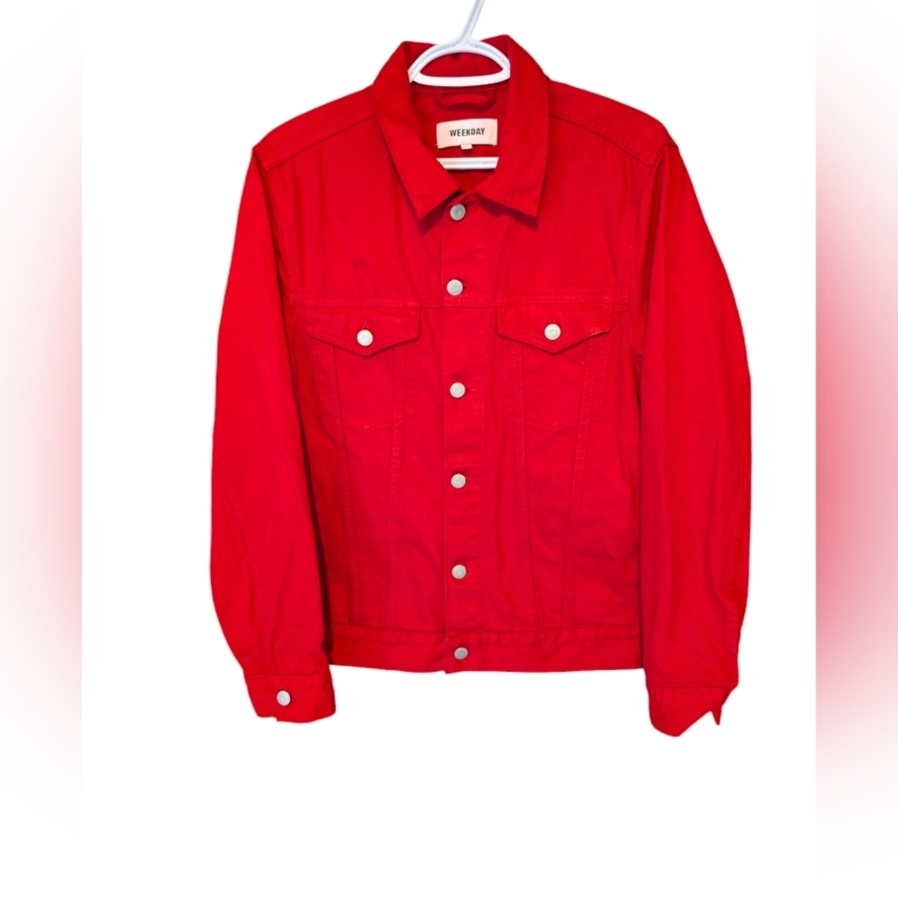 Weekday Red Denim Jean Jacket Size Medium